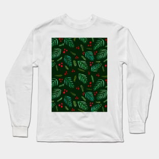 Christmas tree branches and berries - green Long Sleeve T-Shirt